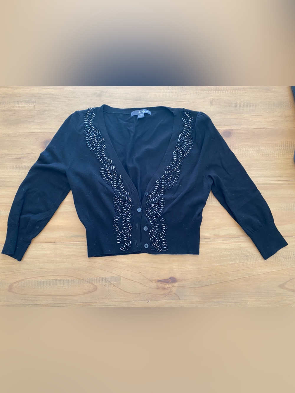 Black Beaded Button-Front Crop Cardigan